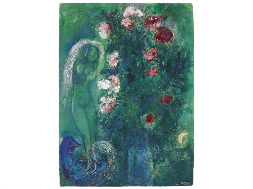 Nelkenstrauss mit Liebespaar von Marc Chagall